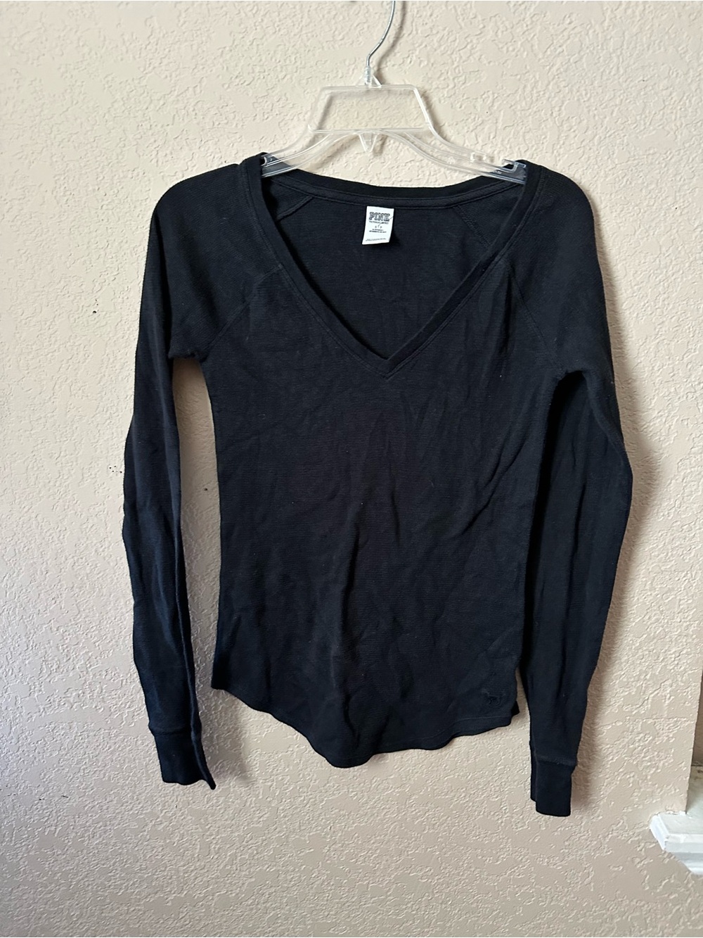 PINK Victoria's Secret Black Long-Sleeve V-Neck Top